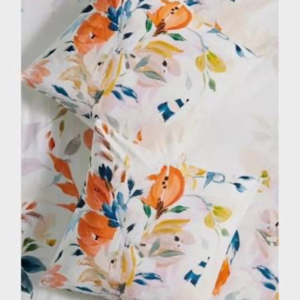 NWT Set/2 Anthropologie Briony Euro Pillow Sham Cotton Watercolor Floral Print
